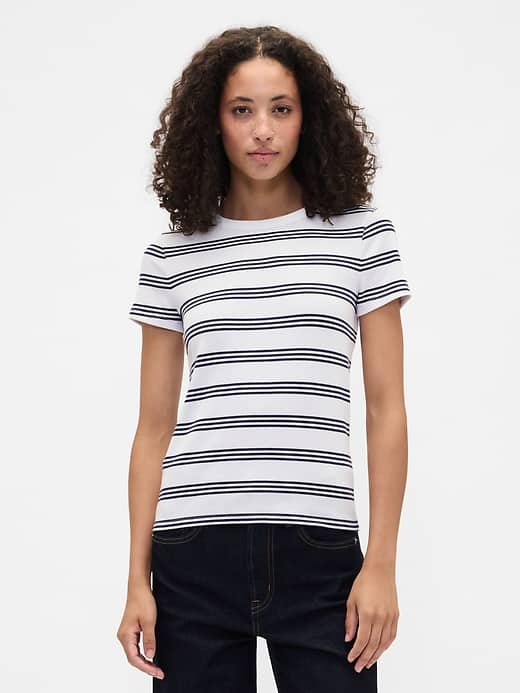 Ribbed Stripe Crewneck T-Shirt